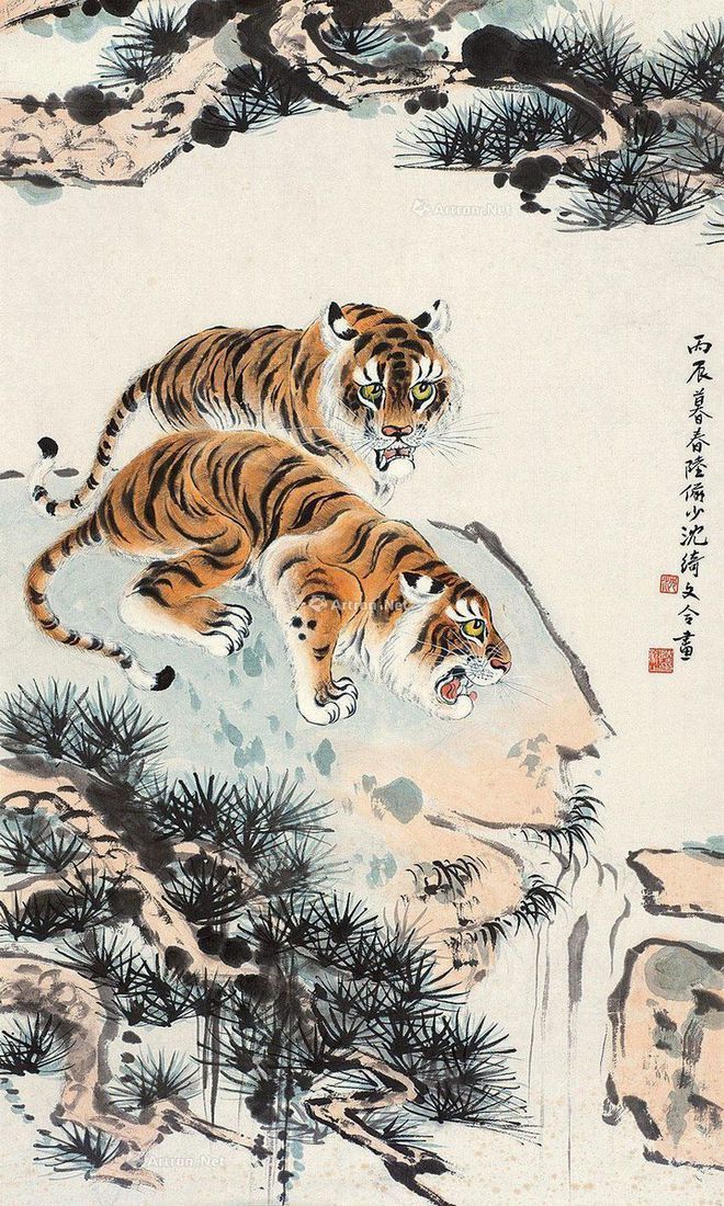 圖：陸儼少、沈綺文合畫(huà)《雙虎圖》