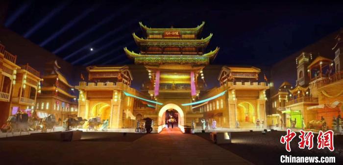 2024年7月15日，甘肅嘉峪關(guān)開啟“夜游”模式。圖為夜游燈光劇《天下嘉峪關(guān)》光影效果。(甘肅嘉峪關(guān)關(guān)城景區(qū)供圖)